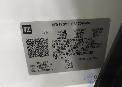 2024 Chevrolet Trailblazer Awd Lt из США, поврежденный, VIN KL79MRSLXRB195126